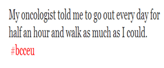 Tweet from participant in the #BCCEU (Breast Cancer Social Media Europe) tweet chat 